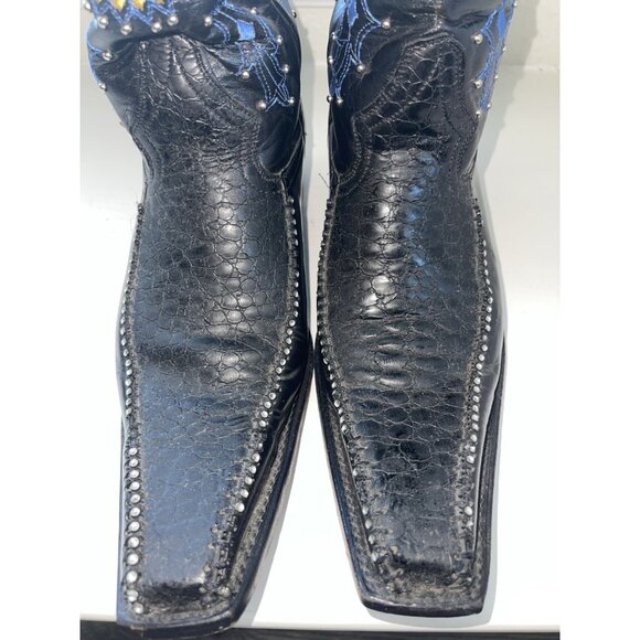 JUGO Hand Embroidered Studded Men's Black Leather Cowboy Boots Size 9 - Picture 5 of 16